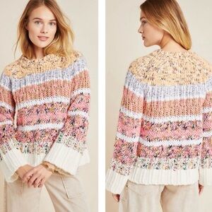 Anthropologie Kahlo Colorful Striped Chunky Knit Wide Sleeve Sweater Size Small